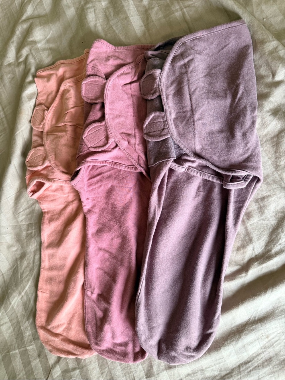 3 for $25 Set of 3 Baby Swaddle Wraps in Pink, Mauve, & Lavender